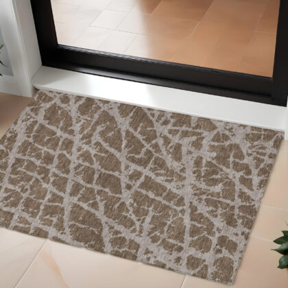 3' X 5' Brown Abstract Washable Non Skid Indoor Outdoor Area Rug