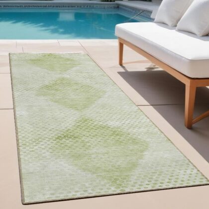 8' Runner Mint Green Geometric Washable Non Skid Indoor Outdoor Runner Rug