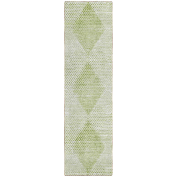 8' Runner Mint Green Geometric Washable Non Skid Indoor Outdoor Runner Rug