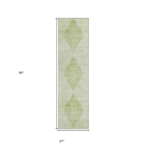 8' Runner Mint Green Geometric Washable Non Skid Indoor Outdoor Runner Rug