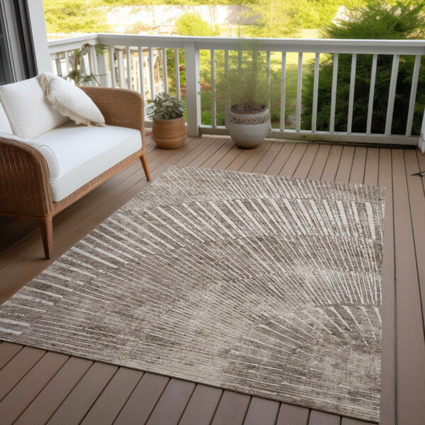 9' X 12' Taupe and Ivory Abstract Washable Non Skid Indoor Outdoor Area Rug