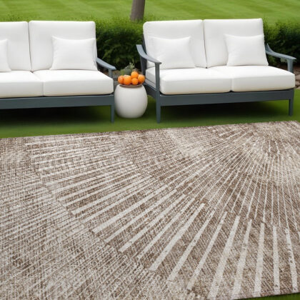 9' X 12' Taupe and Ivory Abstract Washable Non Skid Indoor Outdoor Area Rug
