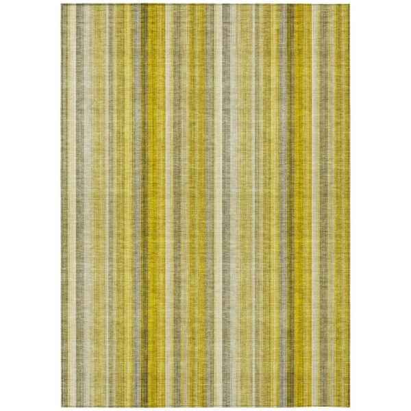 5' X 8' Gold Striped Washable Non Skid Indoor Outdoor Area Rug