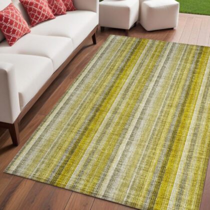 5' X 8' Gold Striped Washable Non Skid Indoor Outdoor Area Rug