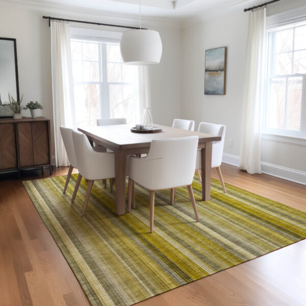 5' X 8' Gold Striped Washable Non Skid Indoor Outdoor Area Rug