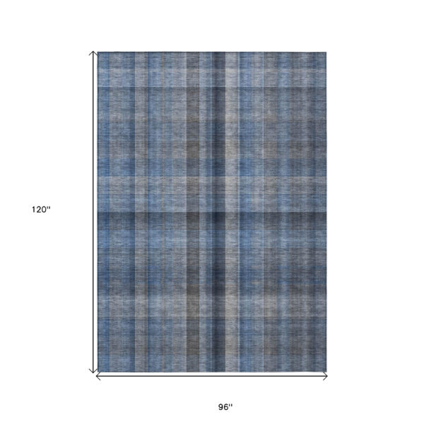 8' X 10' Blue Plaid Washable Non Skid Indoor Outdoor Area Rug
