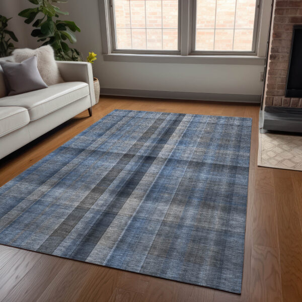8' X 10' Blue Plaid Washable Non Skid Indoor Outdoor Area Rug