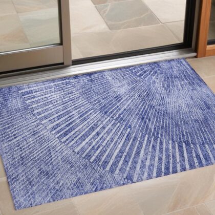2' X 3' Navy Blue Abstract Washable Non Skid Indoor Outdoor Area Rug
