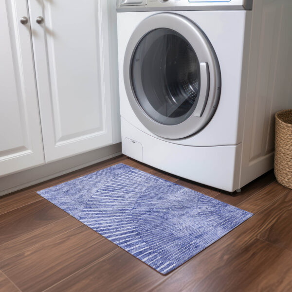 2' X 3' Navy Blue Abstract Washable Non Skid Indoor Outdoor Area Rug