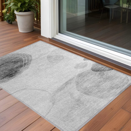2' X 3' Gray and Light Gray Abstract Washable Non Skid Indoor Outdoor Area Rug