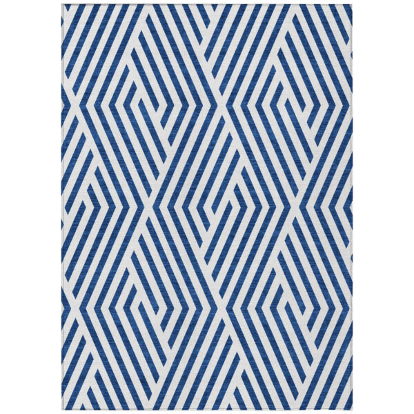 3' X 5' Navy and White Geometric Washable Non Skid Indoor Outdoor Area Rug