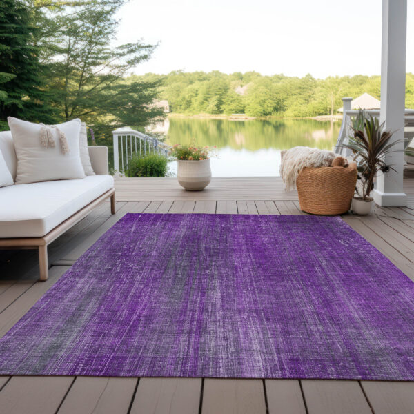10' X 14' Purple Striped Washable Non Skid Indoor Outdoor Area Rug