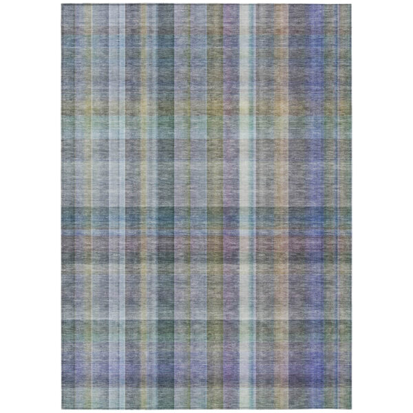 3' X 5' Blue Gray and Green Plaid Washable Non Skid Indoor Outdoor Area Rug