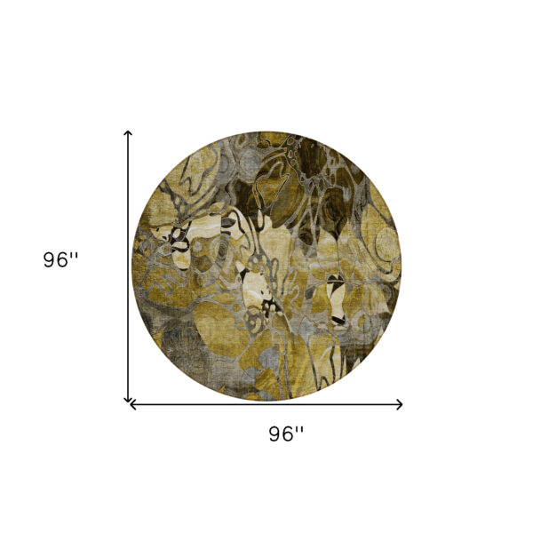 8' X 8' Green and Brown Round Abstract Washable Indoor Outdoor Area Rug