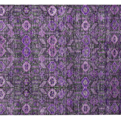 2' X 3' Purple and Green Floral Washable Non Skid Indoor Outdoor Area Rug