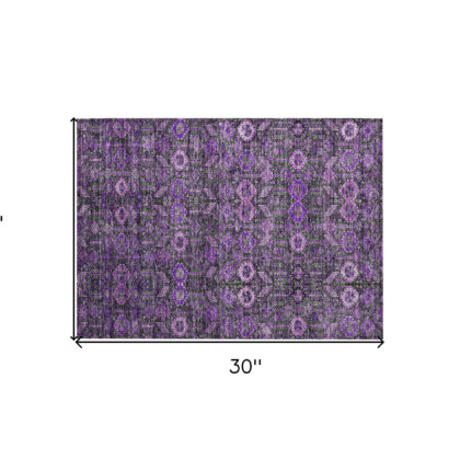 2' X 3' Purple and Green Floral Washable Non Skid Indoor Outdoor Area Rug