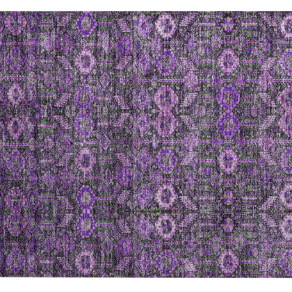 2' X 3' Purple and Green Floral Washable Non Skid Indoor Outdoor Area Rug