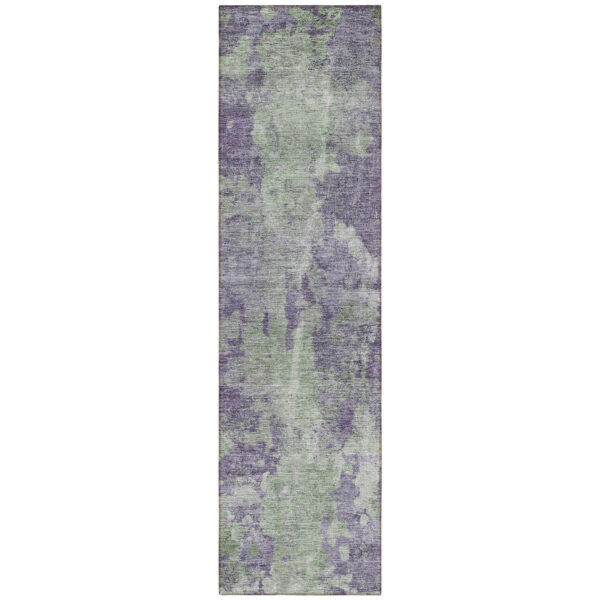 8' Runner Purple and Green Abstract Washable Non Skid Indoor Outdoor Runner Rug