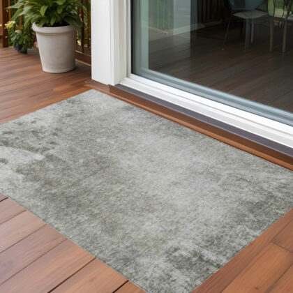 2' X 3' Gray and Off White Abstract Washable Non Skid Indoor Outdoor Area Rug