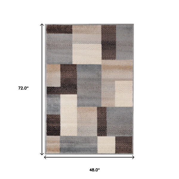 4' X 6' Grey-Brown Patchwork Power Loom Stain Resistant Area Rug