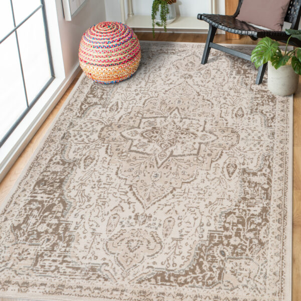 6' x 9' Cream Medallion Power Loom Area Rug