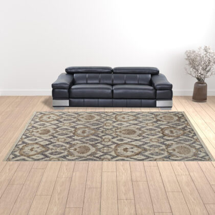 10' X 13' Ivory Gray And Taupe Wool Floral Hand Knotted Stain Resistant Area Rug