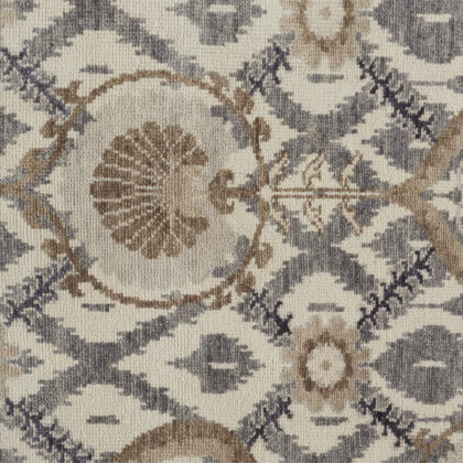 10' X 13' Ivory Gray And Taupe Wool Floral Hand Knotted Stain Resistant Area Rug