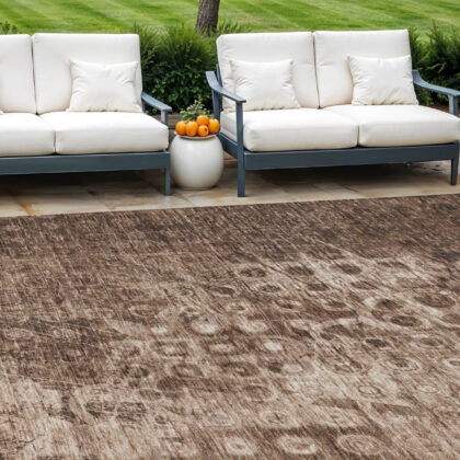 8' X 10' Chocolate Ikat Washable Indoor Outdoor Area Rug