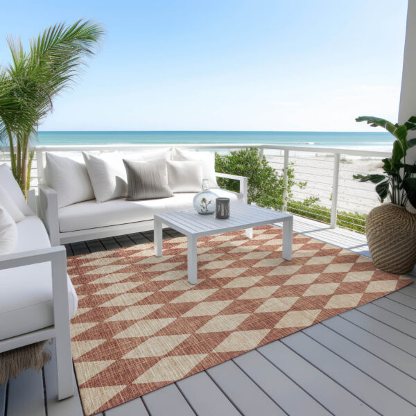 3' X 5' Orange And Copper Geometric Washable Indoor Outdoor Area Rug