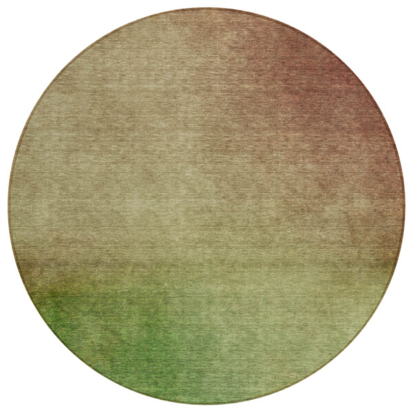 8' Blush Taupe And Green Round Ombre Washable Indoor Outdoor Area Rug