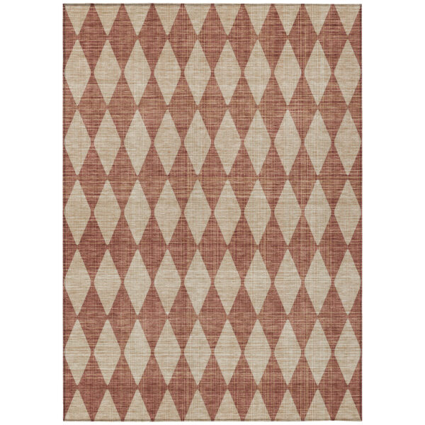 3' X 5' Orange And Copper Geometric Washable Indoor Outdoor Area Rug