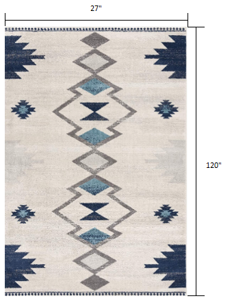 10' Cream Southwestern Dhurrie Runner Rug
