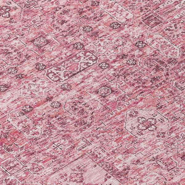 9' X 12' Pink Blush And Charcoal Floral Washable Indoor Outdoor Area Rug