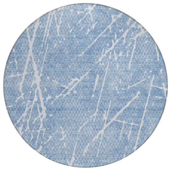 8' Blue And Ivory Round Abstract Washable Indoor Outdoor Area Rug