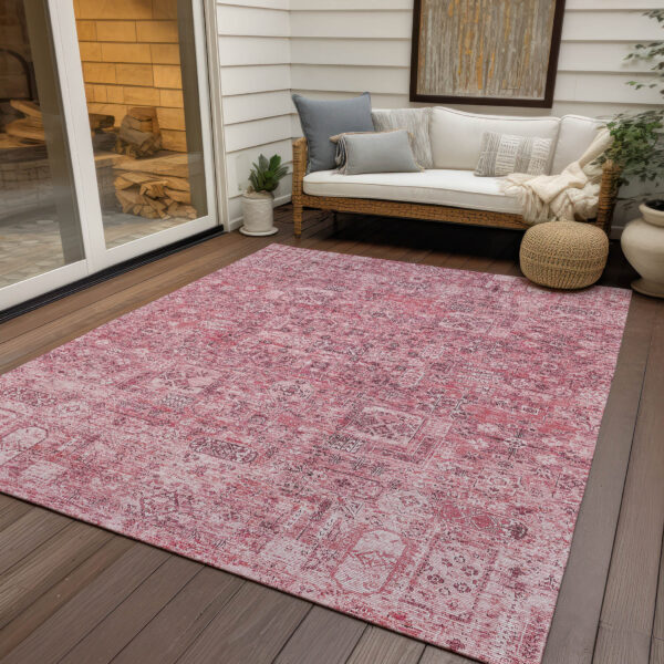 9' X 12' Pink Blush And Charcoal Floral Washable Indoor Outdoor Area Rug