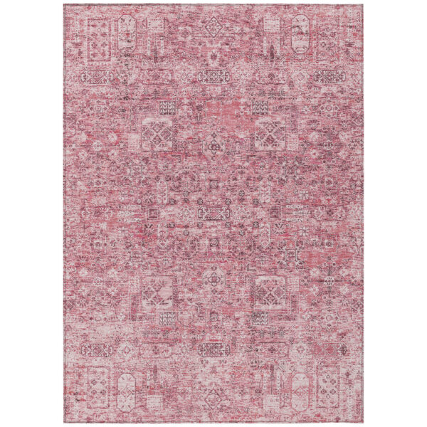 9' X 12' Pink Blush And Charcoal Floral Washable Indoor Outdoor Area Rug