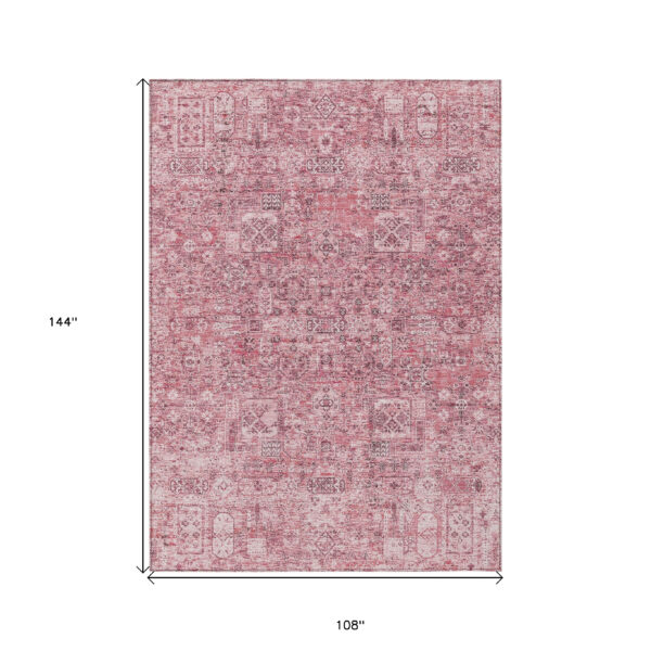 9' X 12' Pink Blush And Charcoal Floral Washable Indoor Outdoor Area Rug