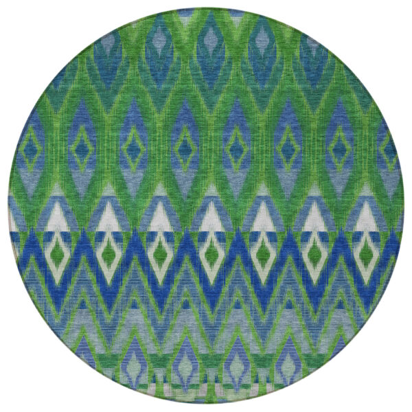 8' Green And Blue Round Southwestern Washable Indoor Outdoor Area Rug