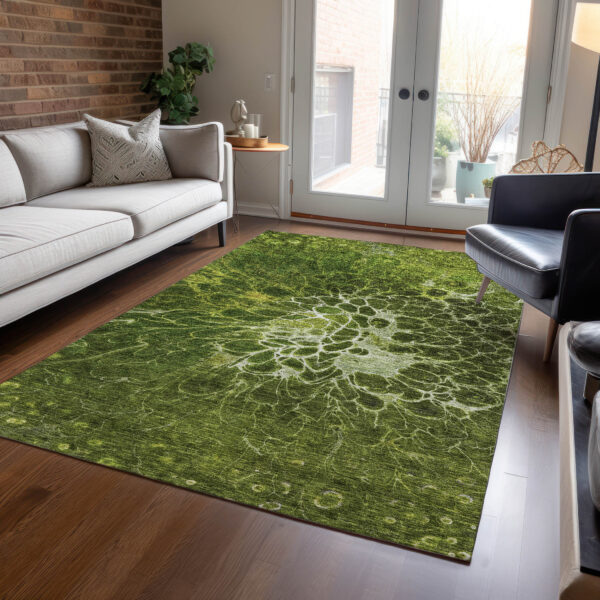 10' X 14' Olive Green And Sage Abstract Washable Indoor Outdoor Area Rug