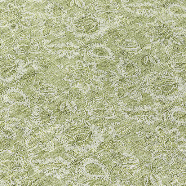 8' Green Round Floral Washable Indoor Outdoor Area Rug