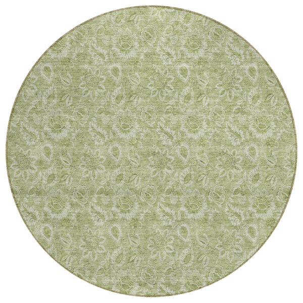 8' Green Round Floral Washable Indoor Outdoor Area Rug