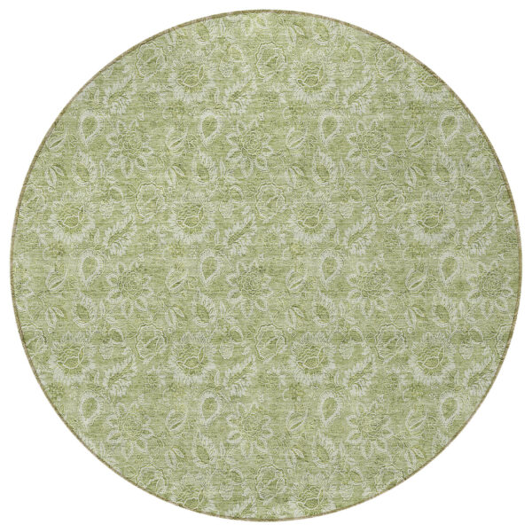 8' Green Round Floral Washable Indoor Outdoor Area Rug