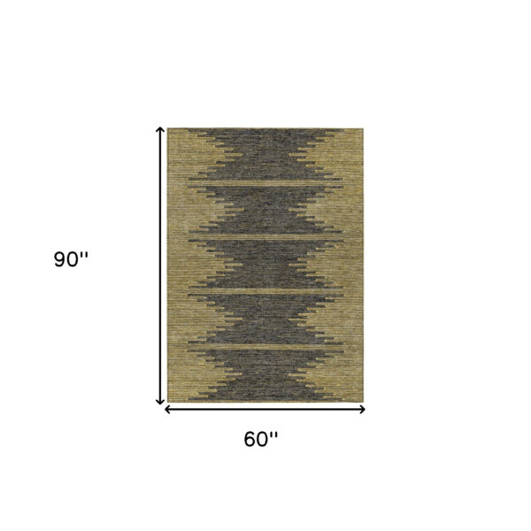 5' X 8' Dark Gray And Gold Abstract Washable Indoor Outdoor Area Rug