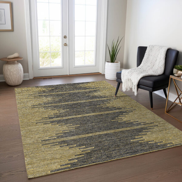 5' X 8' Dark Gray And Gold Abstract Washable Indoor Outdoor Area Rug