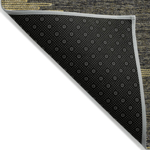 5' X 8' Dark Gray And Gold Abstract Washable Indoor Outdoor Area Rug