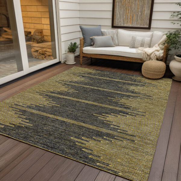5' X 8' Dark Gray And Gold Abstract Washable Indoor Outdoor Area Rug
