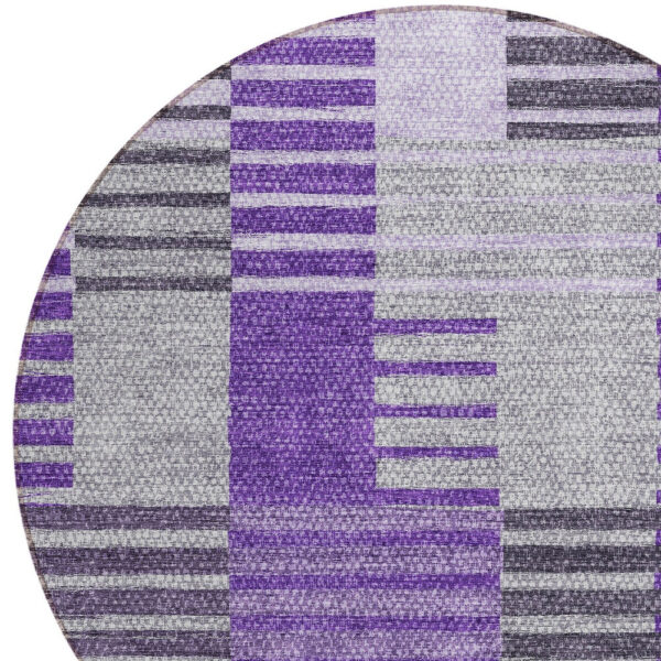 8' Purple Lavender And Eggplant Round Striped Washable Indoor Outdoor Area Rug