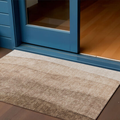 3' X 5' Brown And Beige Ombre Washable Indoor Outdoor Area Rug