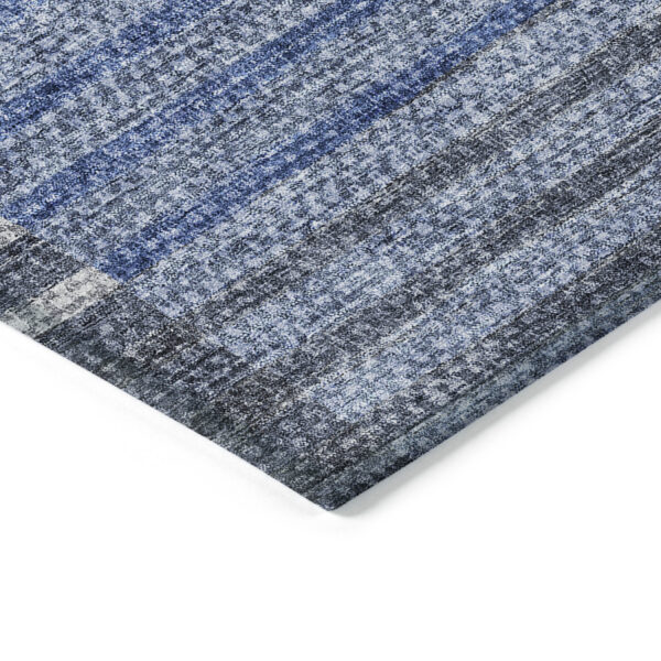 8' X 10' Denim Blue And Navy Blue Striped Washable Indoor Outdoor Area Rug