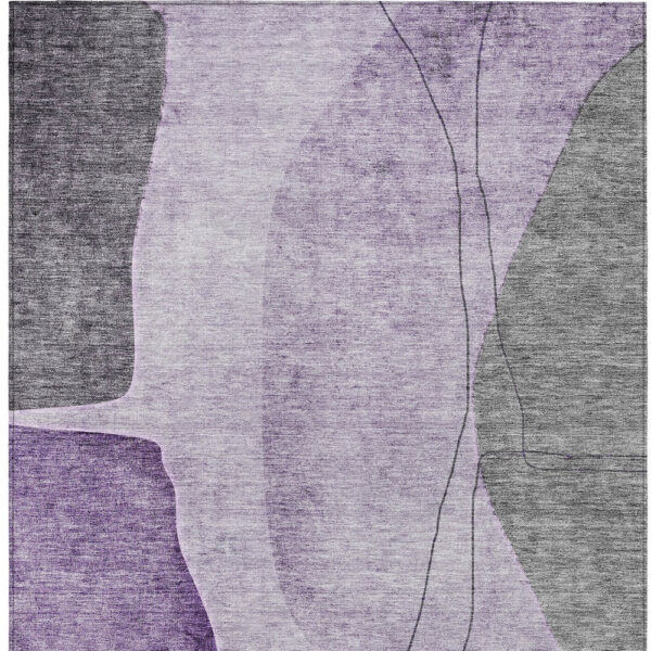 9' X 12' Purple Eggplant And Gray Abstract Washable Indoor Outdoor Area Rug